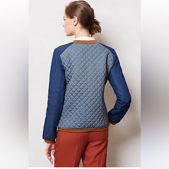 ANTHROPOLOGIE VALENTINE GAUTHIER Blue Denim Quilted Chambray Jacket Size S - Picture 8 of 15